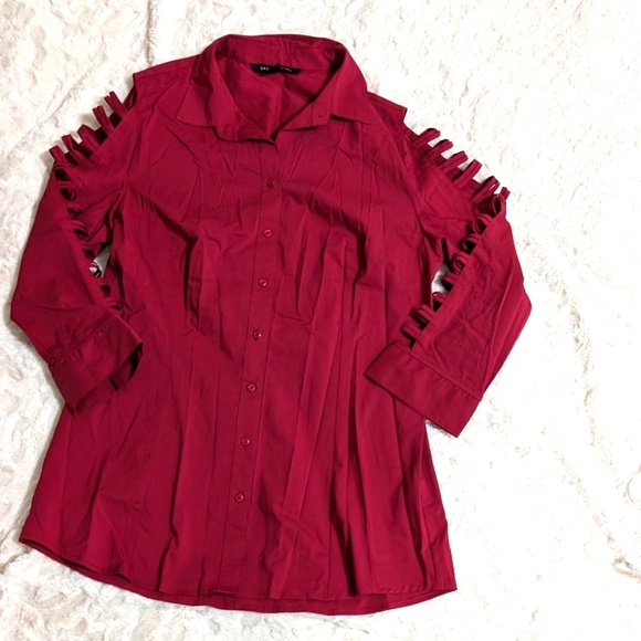 Zac & Rachel red blouse open sleeves size M - Picture 1 of 7